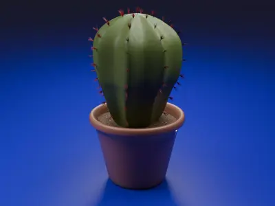 Cactus in a clay pot Low-poly 3D model