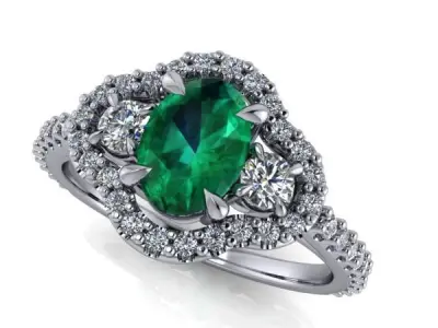 Birthstone Halo Ovalcut 3 Stone Family Ring Jewelry USA size7 3D print model