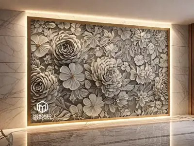 modern panel wall decor set relief stl mural CNC 307 3D model