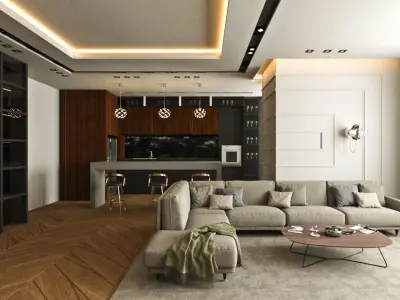 Living Room and Kitchen Scene for 3dsmax and Vray Renderer  3D m 3D model