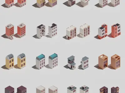 Two-sided buildings 1 Low-poly 3D model