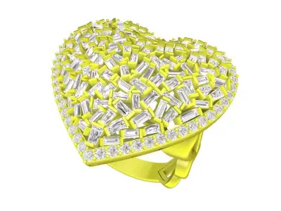 7413 luxury diamond straight baguette heart women ring 3D print model