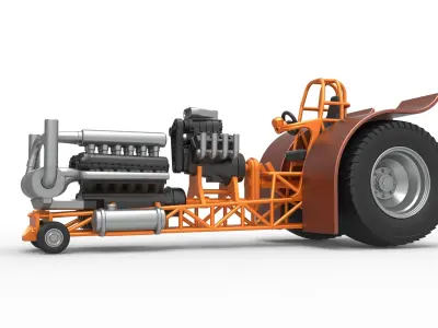 Pulling tractor with V12 and V8 engines Scale 1 to 25 3D print model