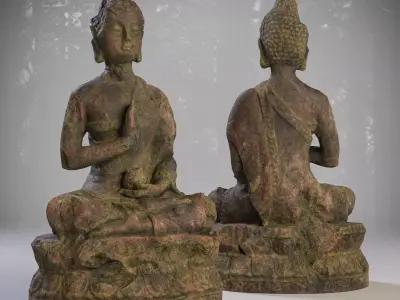 Old stone statue of Buddha Low-poly 3D model Free low-poly 3D model