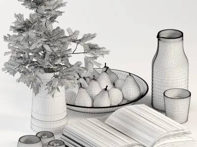 Decorative Set pears in bowl 3D model