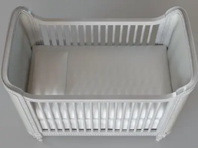 Belle Upholstered Crib Antique Grey Mist Belgian Linen Dove 3D model