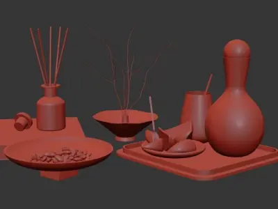 Decorative set with lemons and almond 3D model