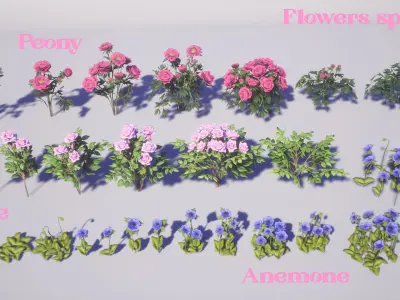 Flowers Pack Low-poly 3D model