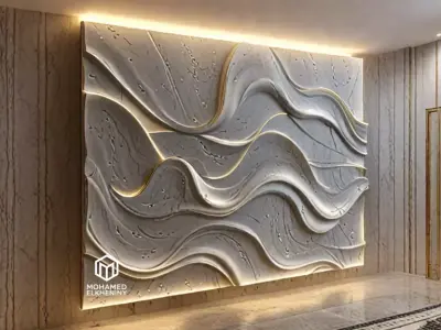 modern panel wall decor set wall relief mural CNC 84  3D model