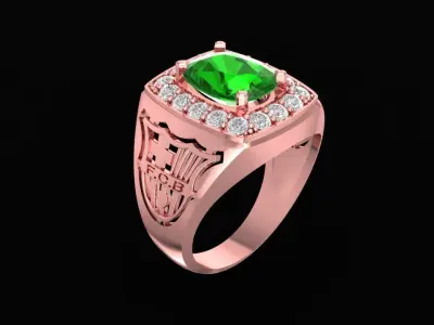 Luxury Emerald Center Diamond Halo Ring for Men  202 3D print model