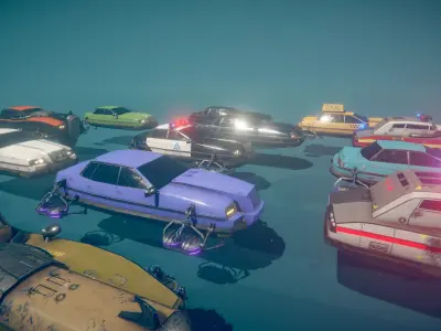 12 Fly Cars Pack Low-poly 3D model