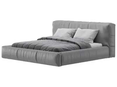 Icnoyotl suede fabric rectangular headboard modern bed I 3D model