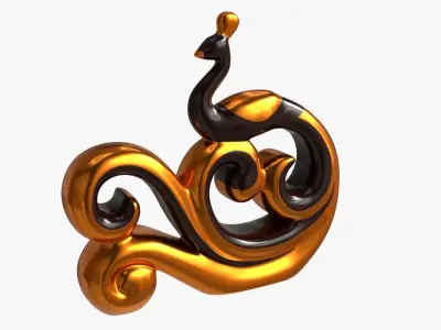 Modern Peacock Ceramic Figurine gold 3D model