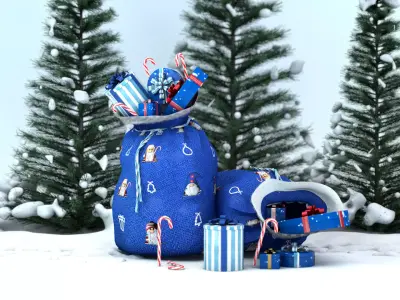 Santas Blue Gift Bag 3D model