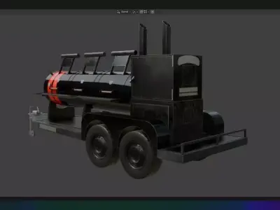 3D Charcoal barbecue Pit smoker with trailer  3D model