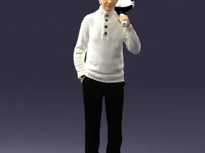 000379 Realistic Male Character Holding Sports Racket Low-poly 3D model