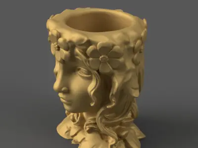 Flower Crown Woman Planter 3D STL File for Decoration 3D print model