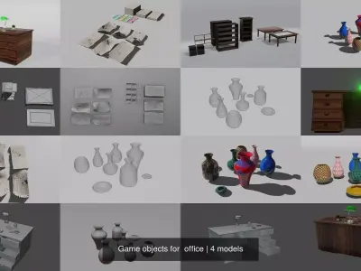 Game objects for  office 3D Model Collection