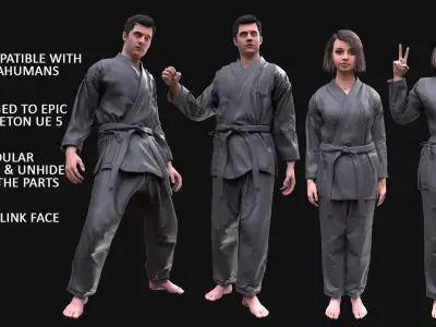 Womens and Mens Martial Uniforms - Modular - Rigged 3D Model Collection