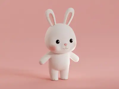 Chibi Kawaii Bunny Cute Cartoon Illustration  Low-poly 3D model
