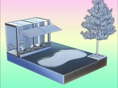 Backyard swimming pool 1 Low-poly 3D model