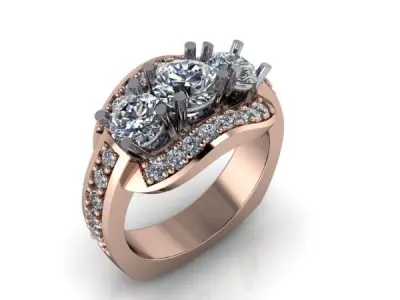 3 Stone Anniversary Modern Fashion Ladies Women Ring 3D print model