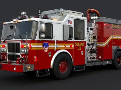 Fire Truck FDNY Squad with Interior Low-poly 3D model