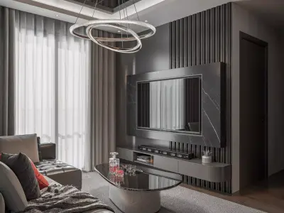Modern luxury Living room and kitchen interior design  3D model