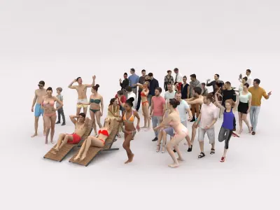 40x  Crowds Scanned Beach Summer Casual Cafe People  Low-poly 3D model