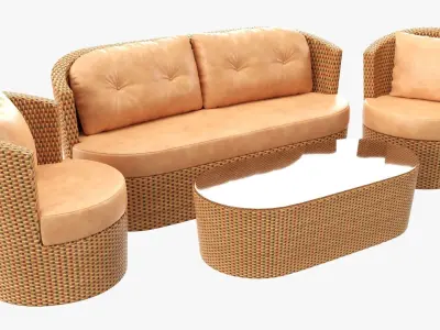 Rattan furniture set 01 3D model
