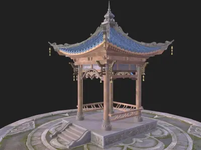 Chinese style pavilion Low-poly 3D model
