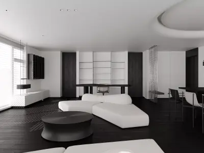 Modern living room dining room interior scenes  3D model 3