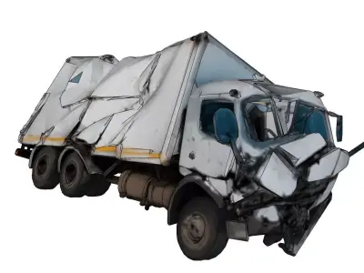 Derelict small cargo van amid debris Low-poly 3D model