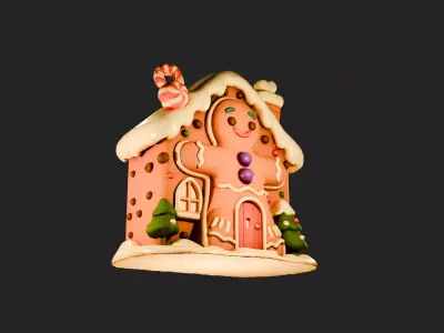 3D Gingerbread House with Cookie Character  Christmas Decoration 3D model