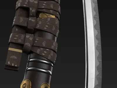 Tanto japanese sword with gold handle Low-poly 3D model