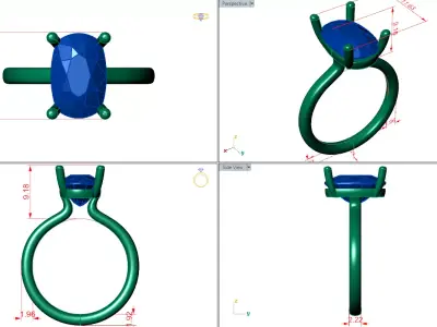 elongated cushion solitaire ring with open shank  3D print model