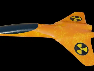 Spaceship orange airplane with nuclear symbol Low-poly 3D model