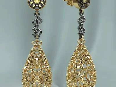 Gold Earrings With Diamonds 3D print model