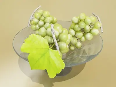 Green Grapes in Glass Bowl 3D model
