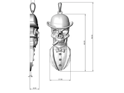 Pendant Stylish skull 3D print model