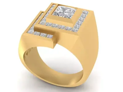 Geometric Square Diamond Men Ring 3D Model for Jewelry  2740 3D print model