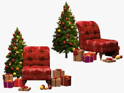 santa chair Santa Claus chair present high-poly 3D model