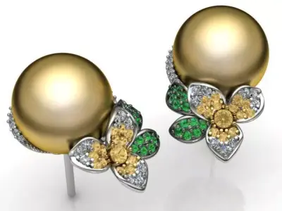 Flower and pearl  earrings 3D print model