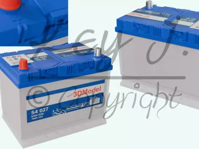 12V car battery like a Bosch 12V 70Ah S4027 S4 3D model