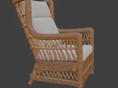 Bohemian Rattan Wingback Armchair 3D model