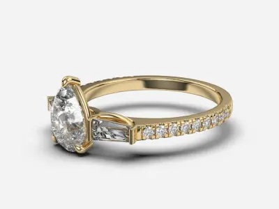  three stone diamond engagement ring  3D print model
