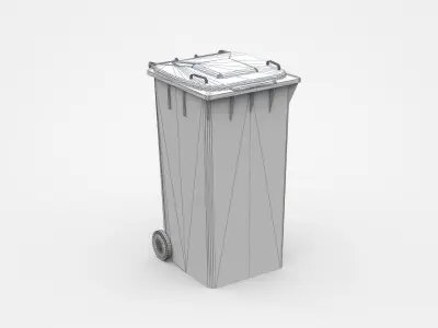 Grey Trash Bin With Two Wheels 3D model