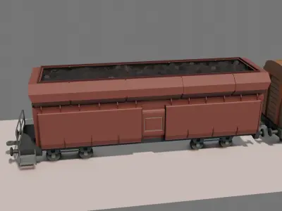 Low Poly Vagons train with two tanks Low-poly 3D model