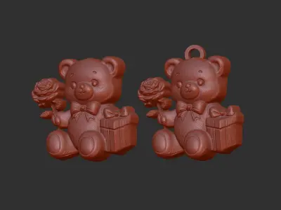 valentinesday teddy gift and flower decor  3D print model