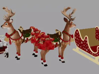 Christmas Reindeer with Dual Sleigh Set 3D model